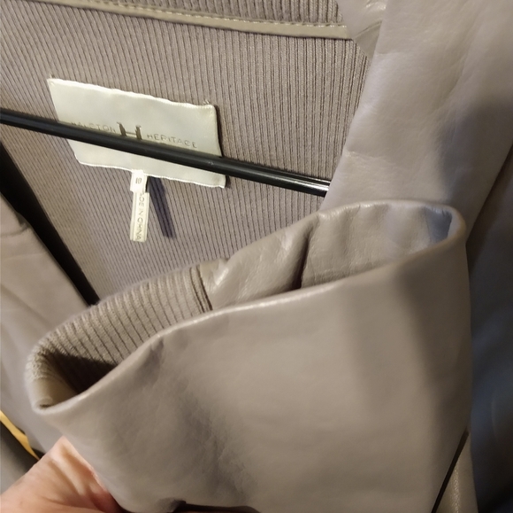 FALL!!HALSTON HERITAGE Sz 10 LEATHER BLAZER / JACKET, TAUPE. KNIT INSET - Picture 10 of 13